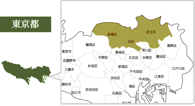東京都の火葬式対応エリア地図